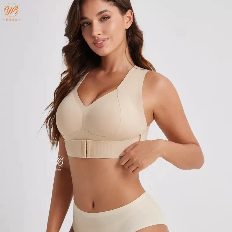 European and American large size mesh seamless jelly strip lifting leopard print posture correcting bra for women