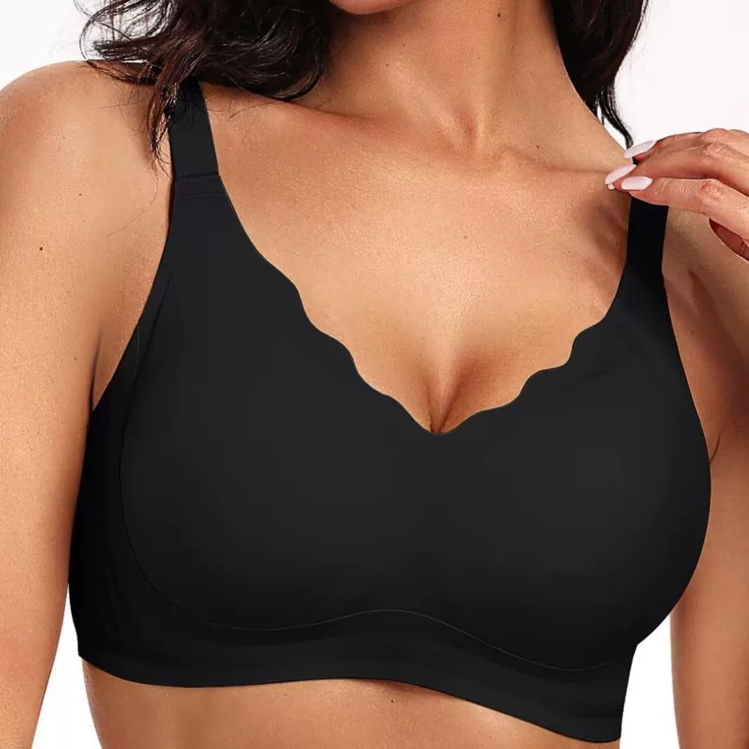 Large-sized seamless lingerie for women, jelly strips, soft support, thin, large bust, slimming, gathering top support, anti-sagging, breathable bra