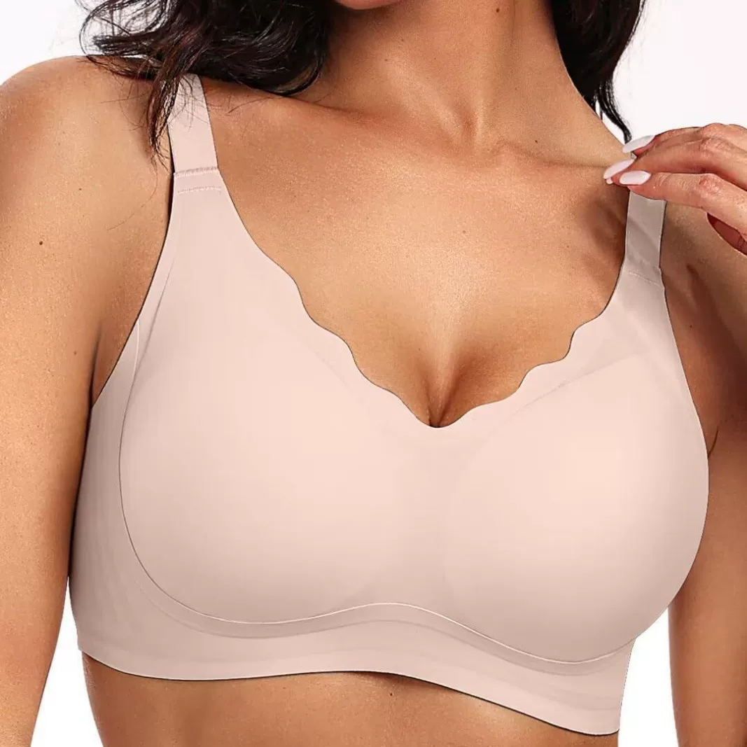 Large-sized seamless lingerie for women, jelly strips, soft support, thin, large bust, slimming, gathering top support, anti-sagging, breathable bra