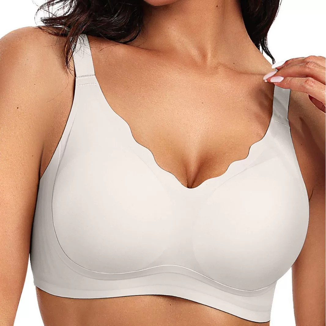 Large-sized seamless lingerie for women, jelly strips, soft support, thin, large bust, slimming, gathering top support, anti-sagging, breathable bra