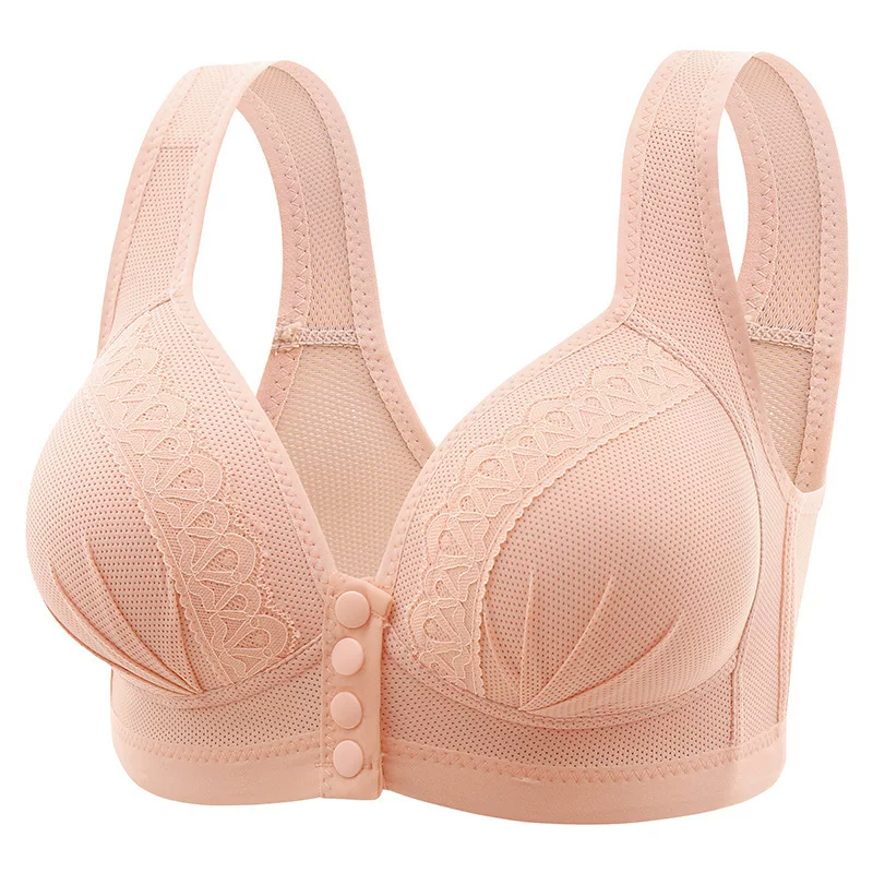 Large-sized front-button breastfeeding bra for women, button-style breastfeeding bra without underwire, gathering and lifting the chest, side retraction for overweight girls