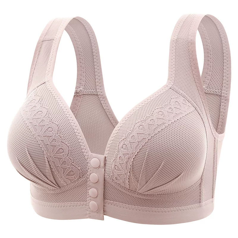 Large-sized front-button breastfeeding bra for women, button-style breastfeeding bra without underwire, gathering and lifting the chest, side retraction for overweight girls