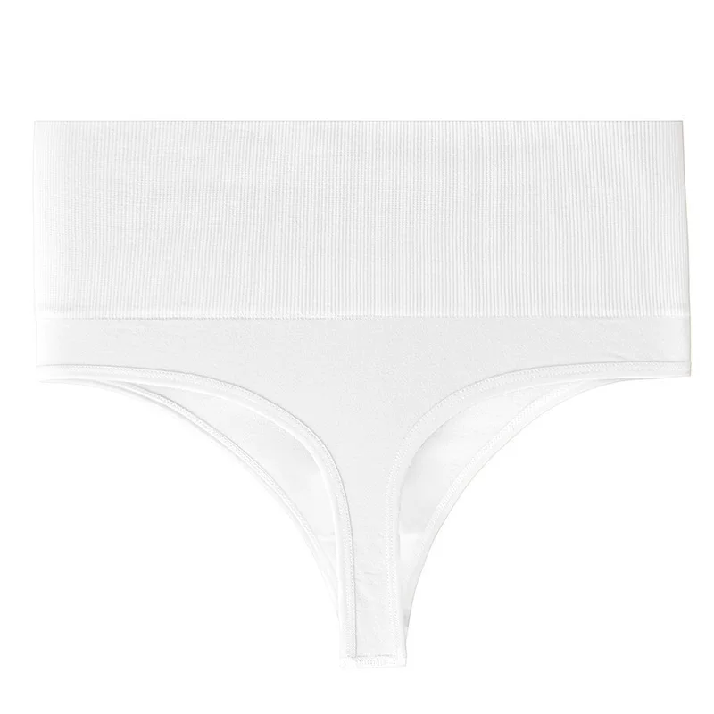 High-waisted thong pants for women, seamless pure cotton crotch, large-sized solid color stretch fitness sportswear T pants