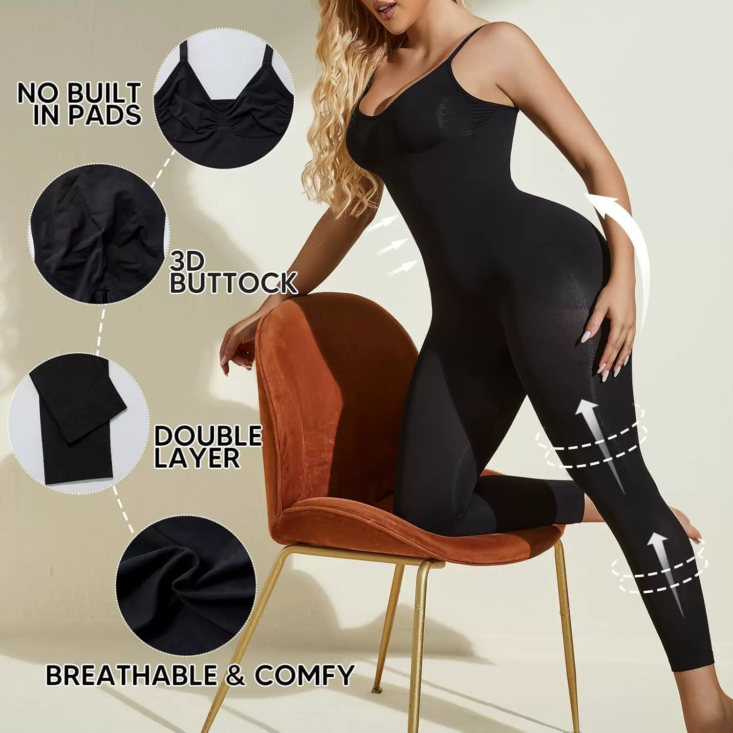 Ladies\' seamless halter body-shaping jumpsuit, with a cinched abdomen, cinched waist, lifted buttocks, open-crotch, eight-piece pants, tight body-shaping garment