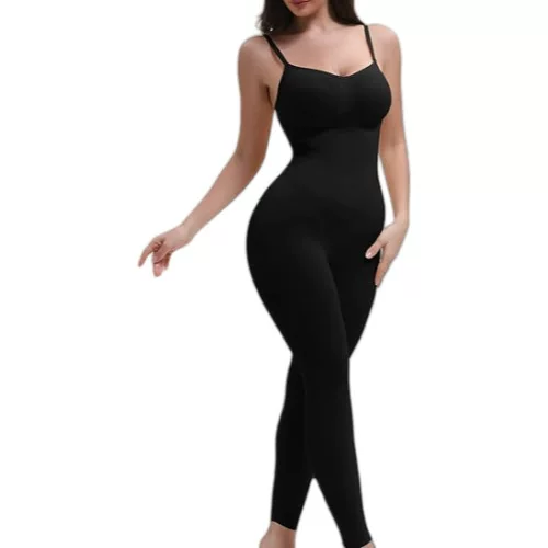 Ladies\' seamless halter body-shaping jumpsuit, with a cinched abdomen, cinched waist, lifted buttocks, open-crotch, eight-piece pants, tight body-shaping garment