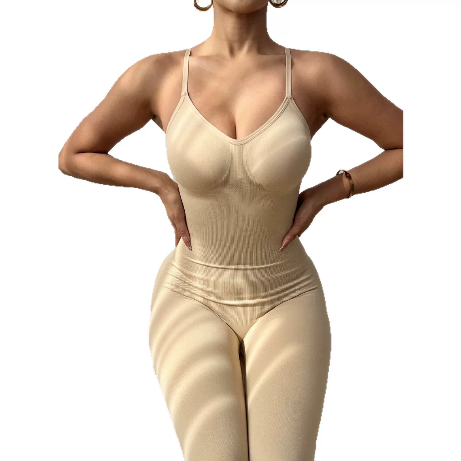 Ladies\' seamless halter body-shaping jumpsuit, with a cinched abdomen, cinched waist, lifted buttocks, open-crotch, eight-piece pants, tight body-shaping garment